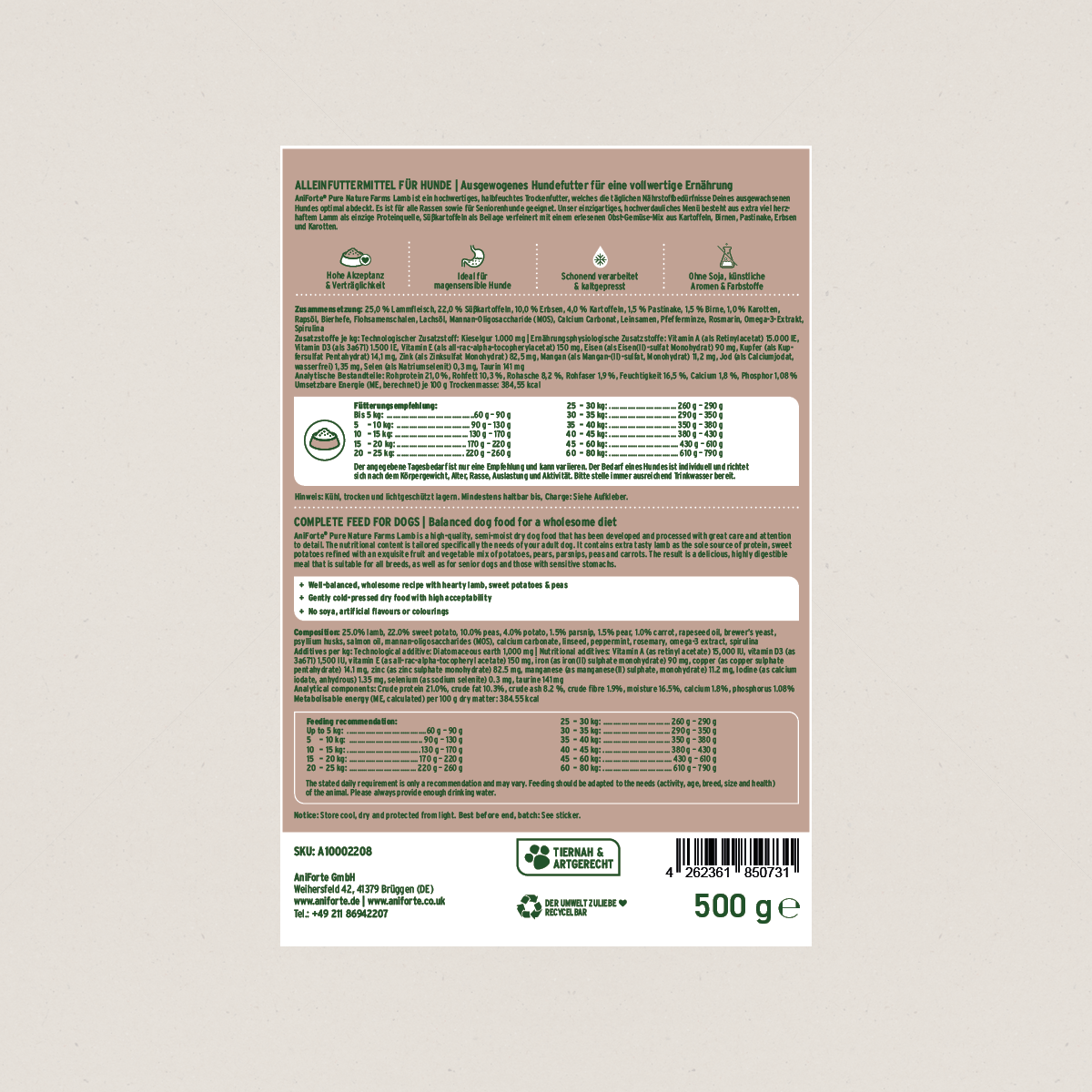 AniForte® Cold - Pressed Dog Food Lamb - AniForte UK