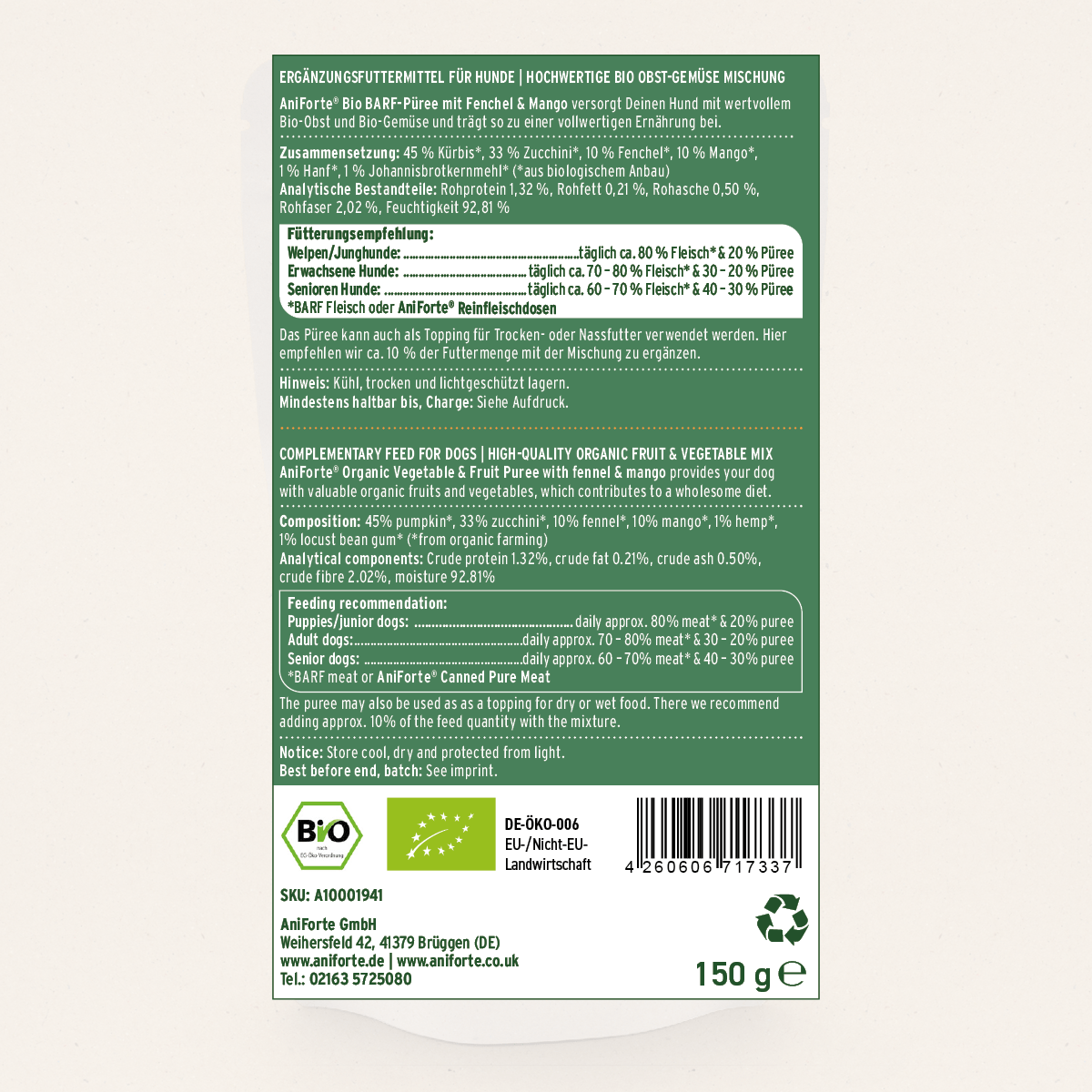 AniForte® Organic Puree Taster Pack 3x 150g - AniForte UK