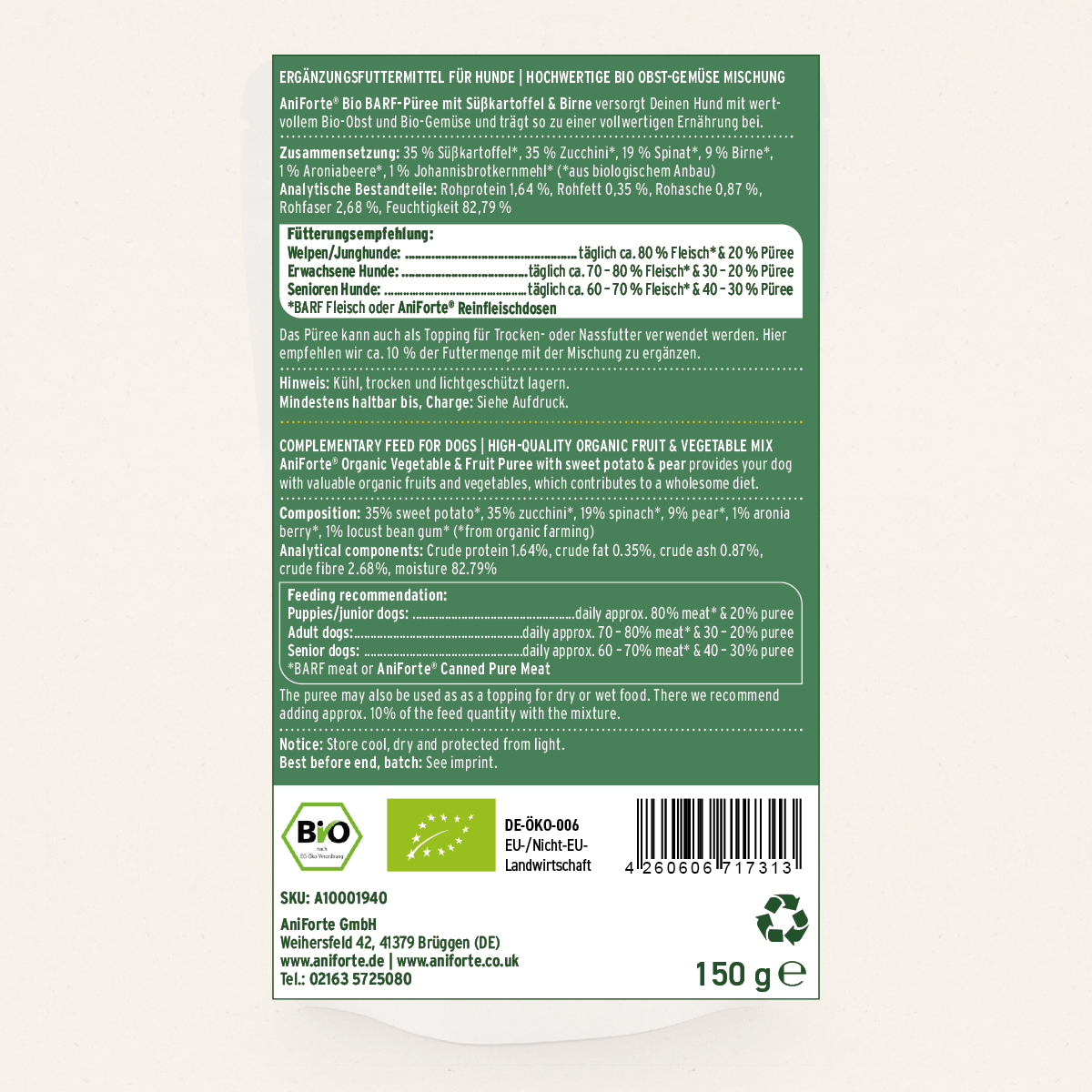 AniForte® Organic Puree Taster Pack 3x 150g - AniForte UK