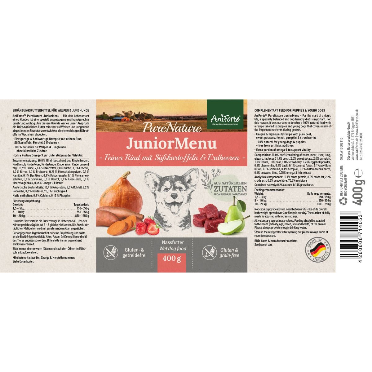 AniForte® PureNature Fine Beef - Junior Menu for Puppies - 400g - AniForte UK