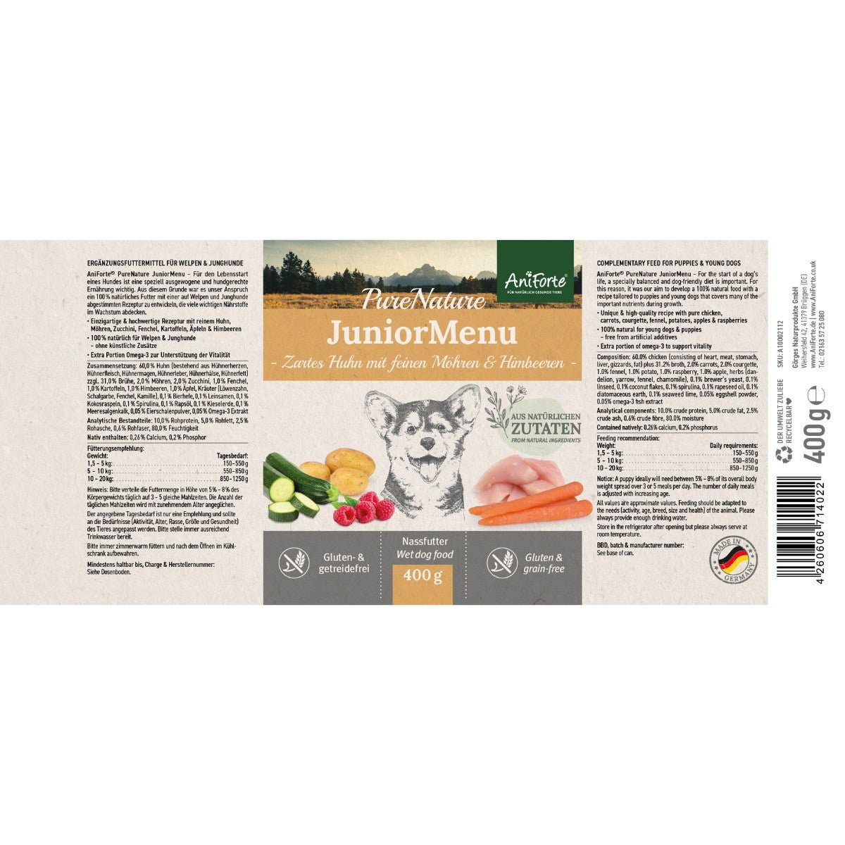 AniForte® PureNature Tender Chicken - Junior Menu for Puppies - 400g - AniForte UK