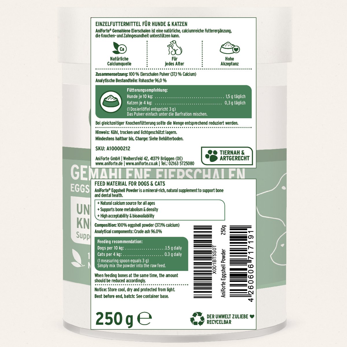 Eggshell Powder - Natural Calcium Supplement - AniForte UK