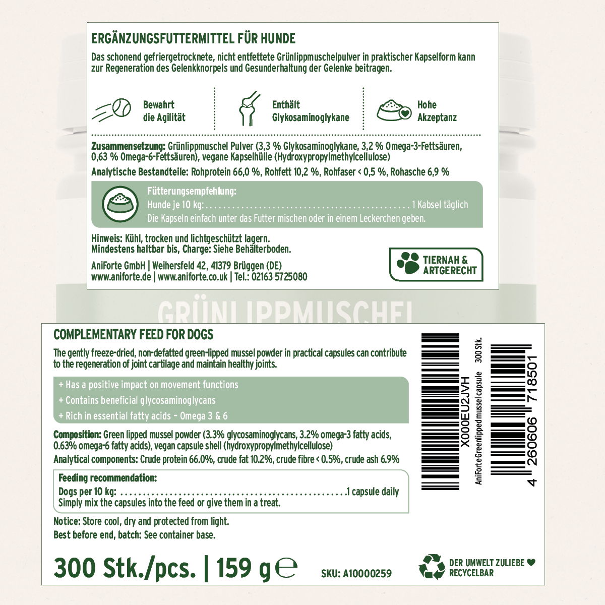 Green Lipped Mussel Capsules for Dogs - Joint Support Supplement - AniForte UK