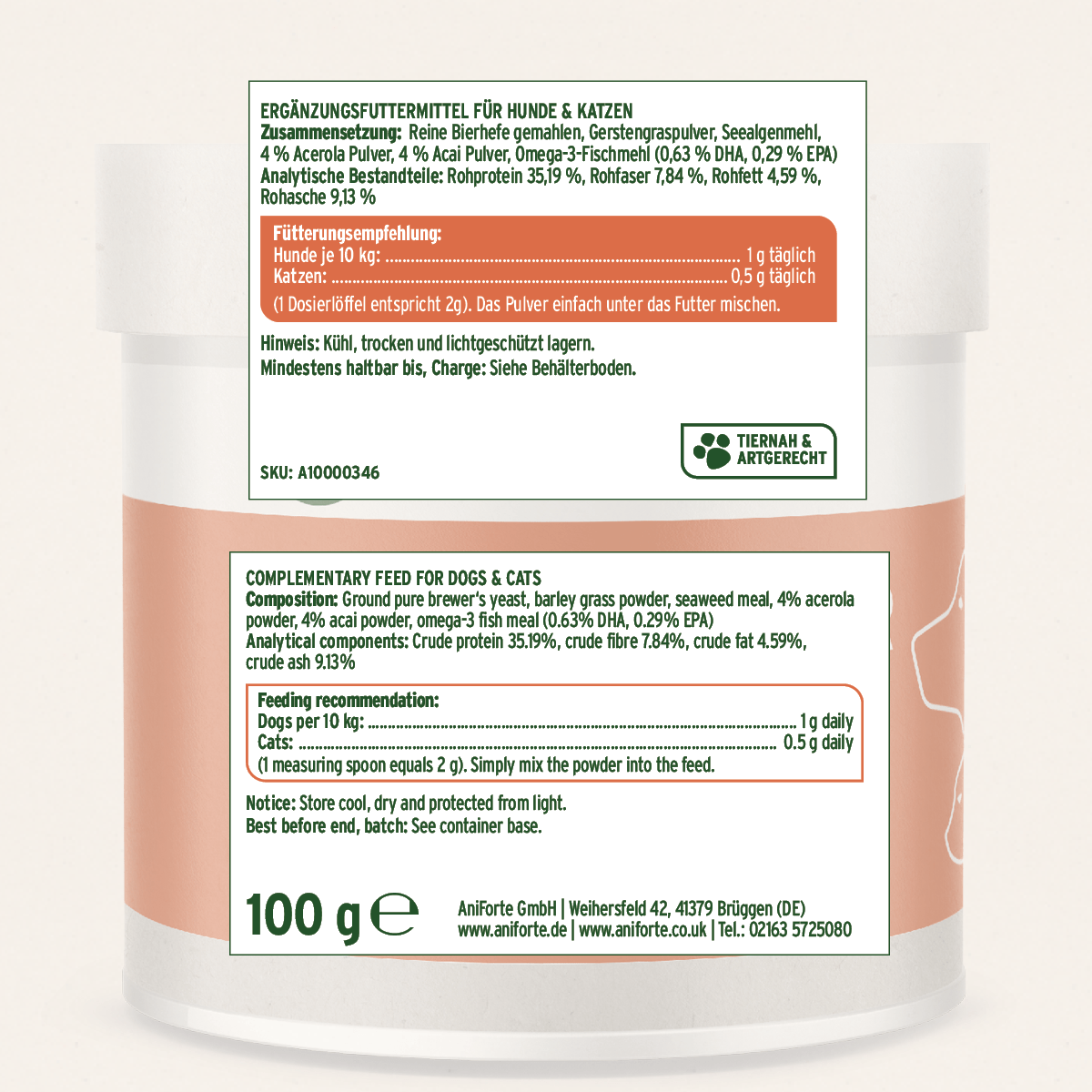 MultiVETAL Powder 100g - Natural Vitamin and Mineral Supplement for Dogs & Cats - AniForte UK