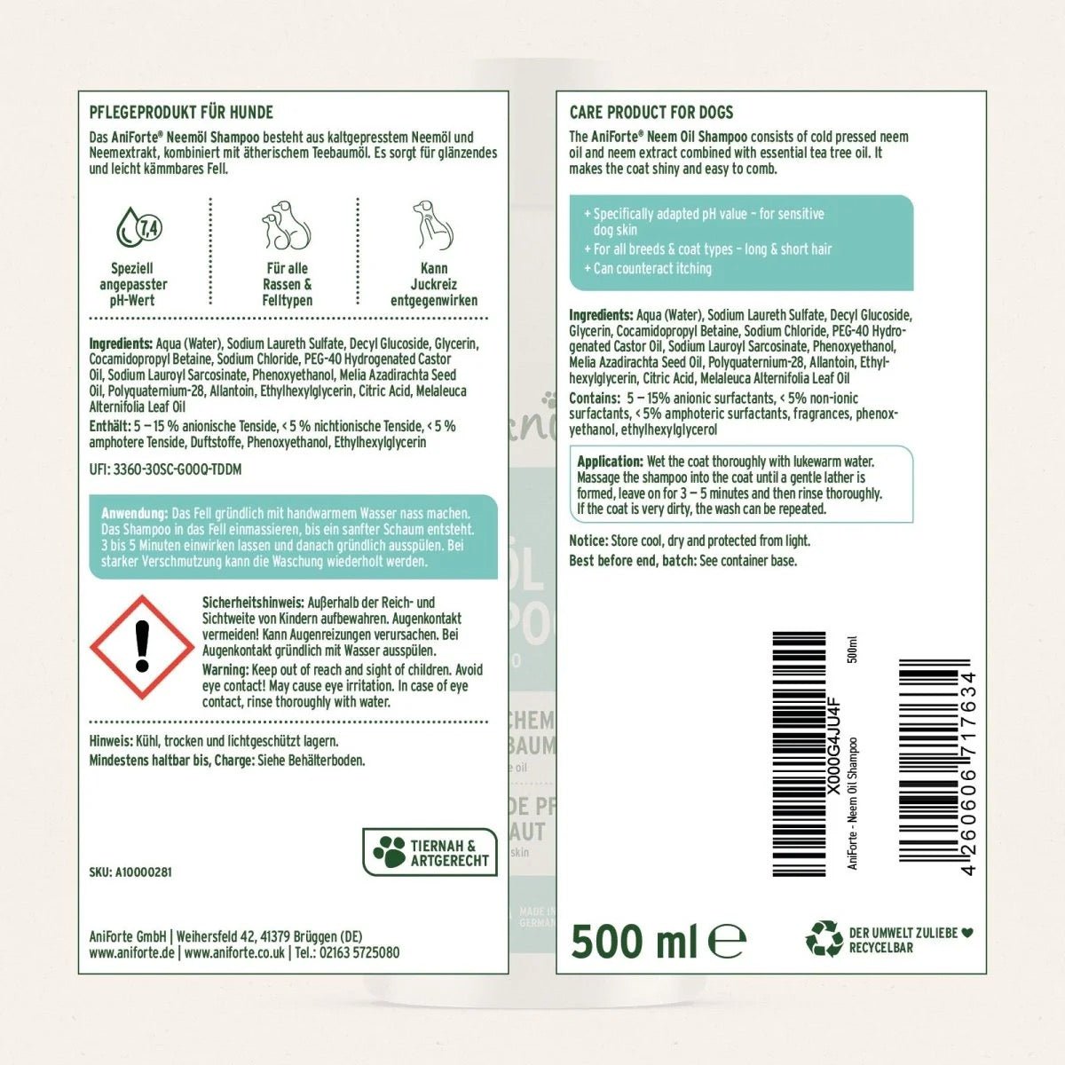 Neem Oil Shampoo 500ml - AniForte UK