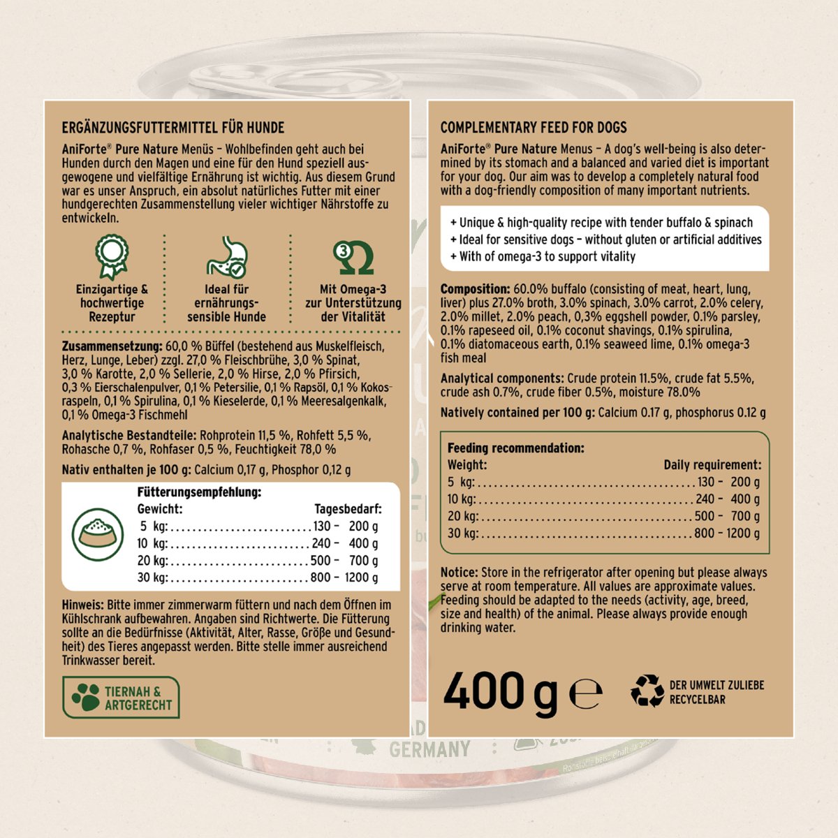 PureNature Wild Buffalo - Wet Food for Dogs - 6 x 400g - AniForte UK