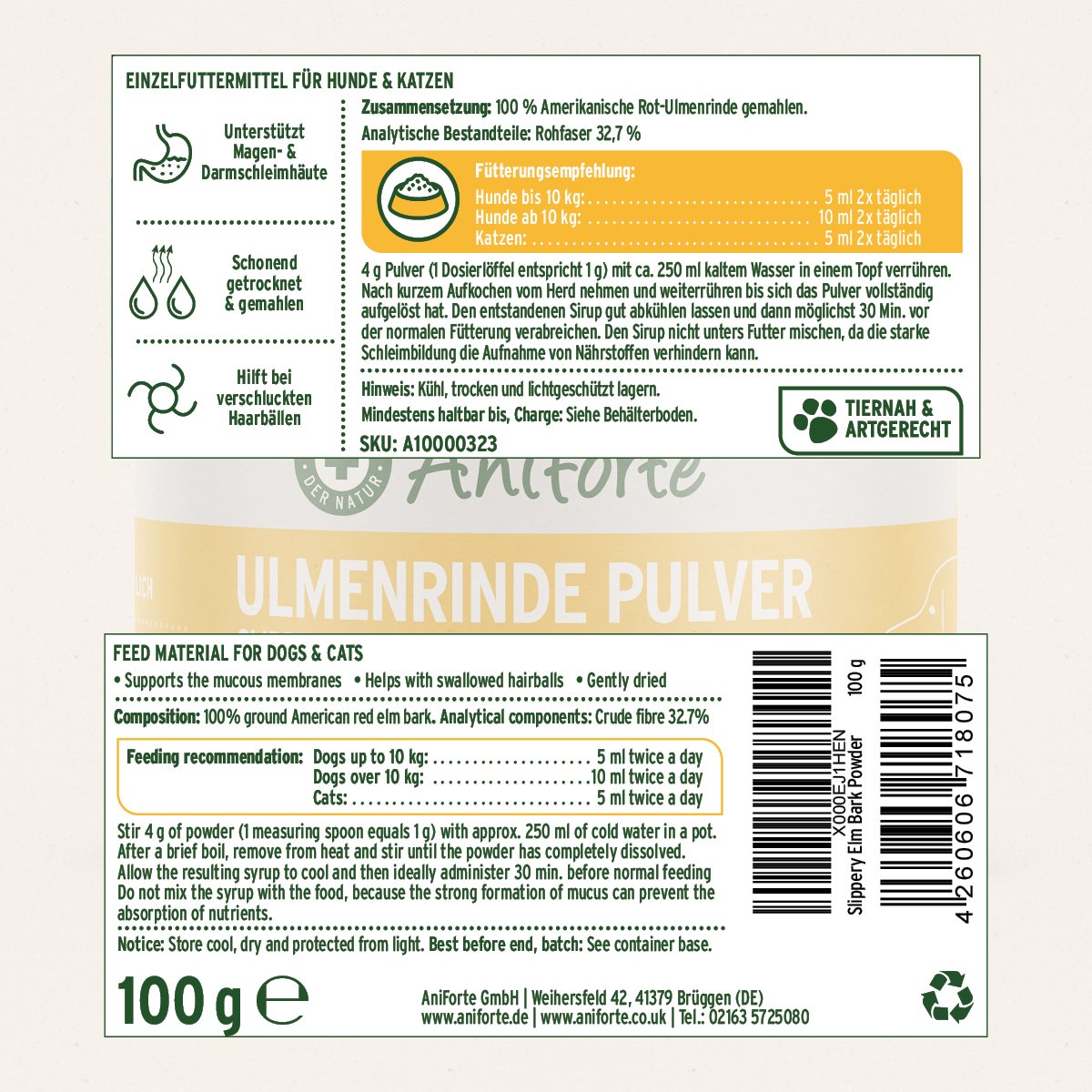 Slippery Elm Bark Powder - Supports Digestion and Healthy Gastric Mucosa - AniForte UK