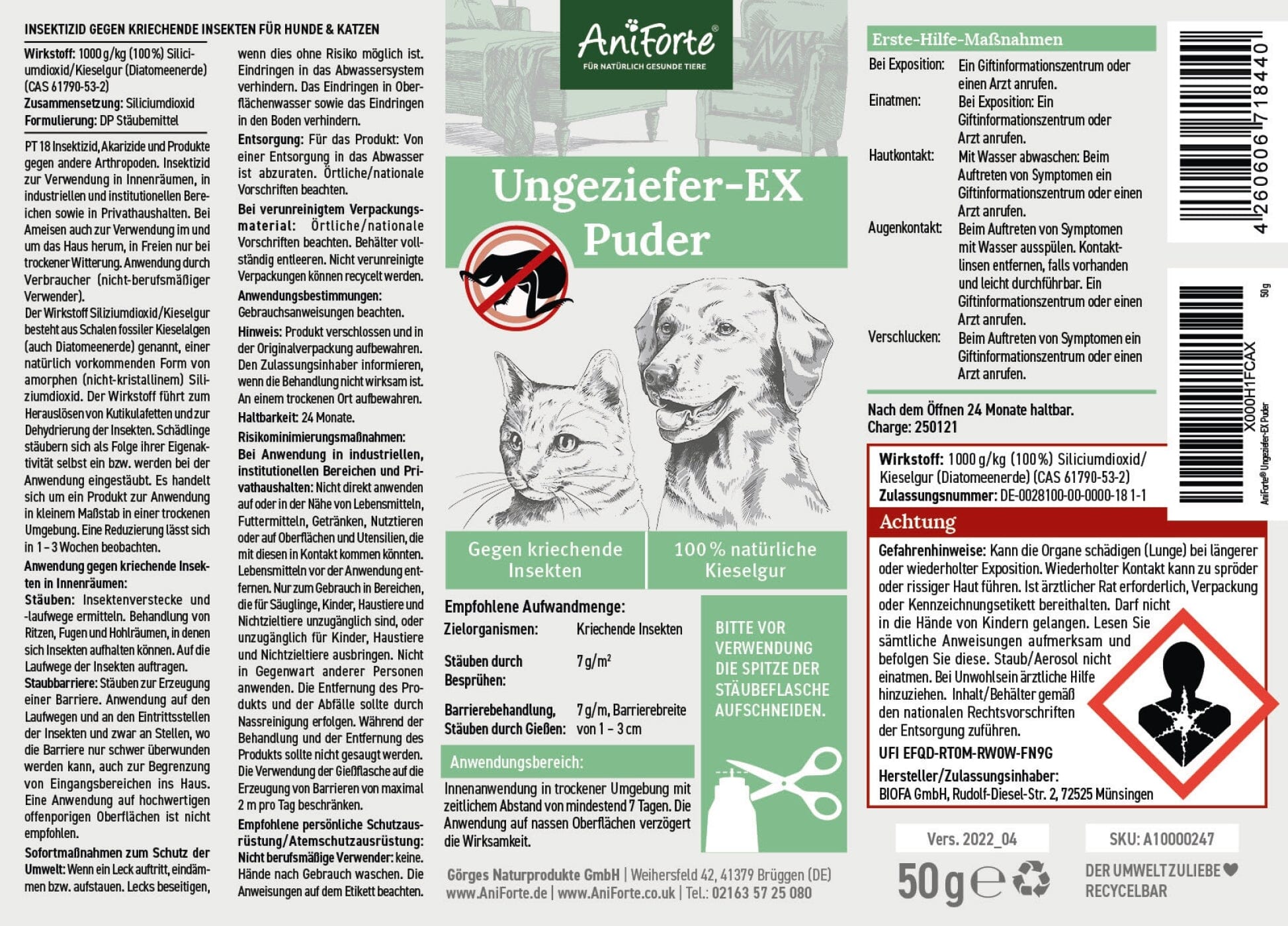 Flea-EX Powder 50g - Natural Flea Treatment for Dogs, Cats & Horses