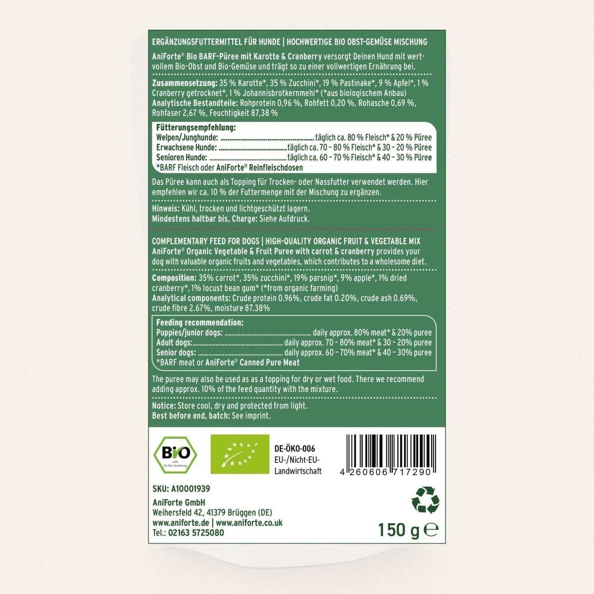 AniForte® Organic Puree Carrot & Cranberry 150g