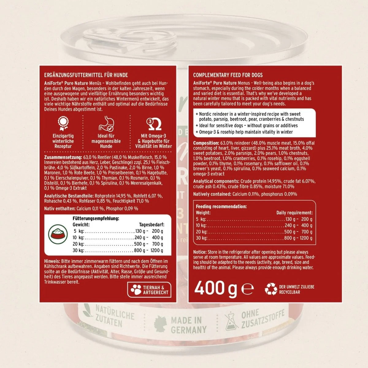 AniForte® PureNature Winter Reindeer, with sweet potato, pear and rosehip - Limited Christmas Edition Wet food for Dogs