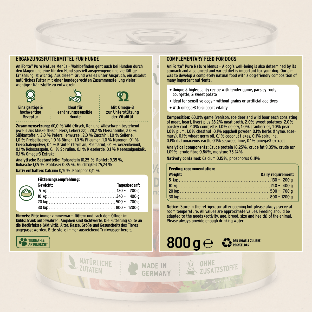 AniForte® PureNature Wild Forest (Deer and Wild Boar) - Wet Food for Dogs - AniForte UK