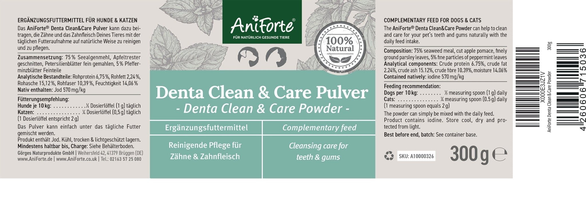 Denta Clean & Care Powder for Dogs and Cats - Cleans Teeth and Gums Naturally - AniForte UK