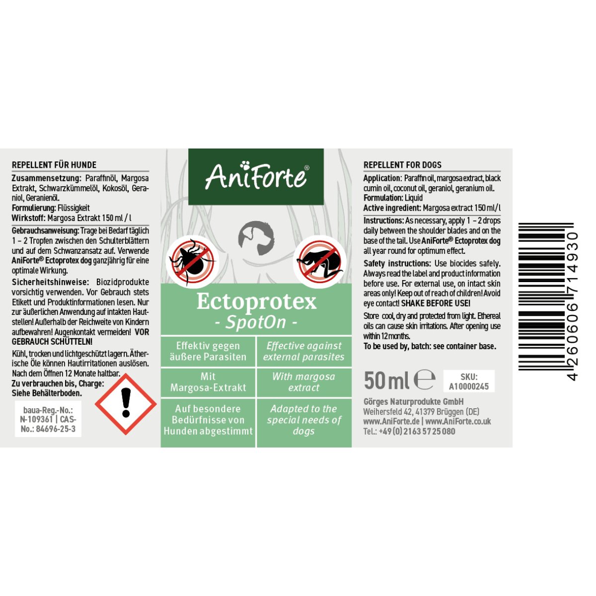 Ectoprotex Dog - 50 ml - Spot-On Tick and Flea Protection - AniForte UK