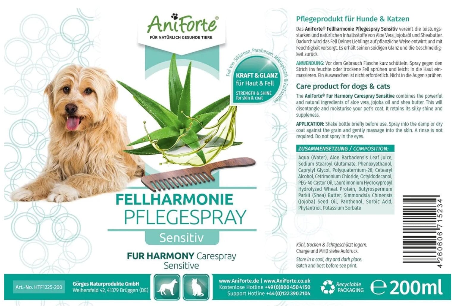 Fur Harmony Care Spray Sensitive - 200ml - AniForte UK