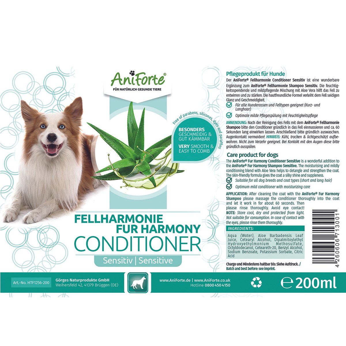 Fur Harmony Sensitive Conditioner for Dogs - 200ml - AniForte UK