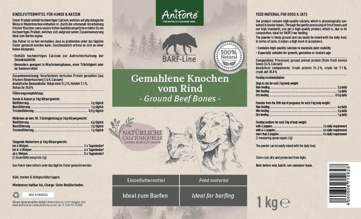 Ground Beef Bones - Natural Calcium Supplement for Dogs & Cats - AniForte UK