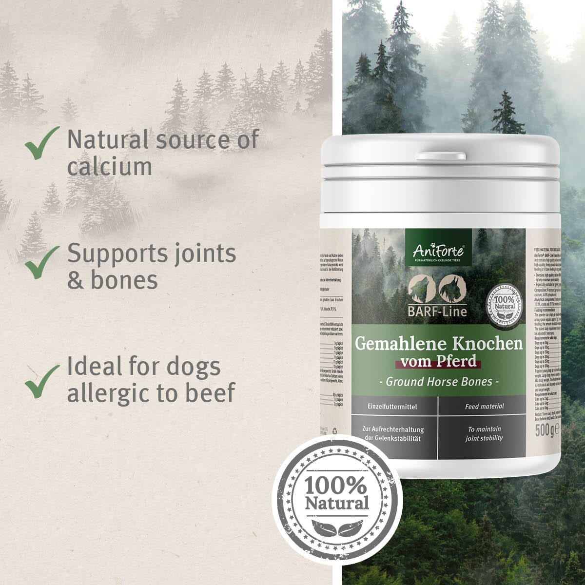 Ground Horse Bones - Natural Calcium Supplement for Dogs & Cats - AniForte UK