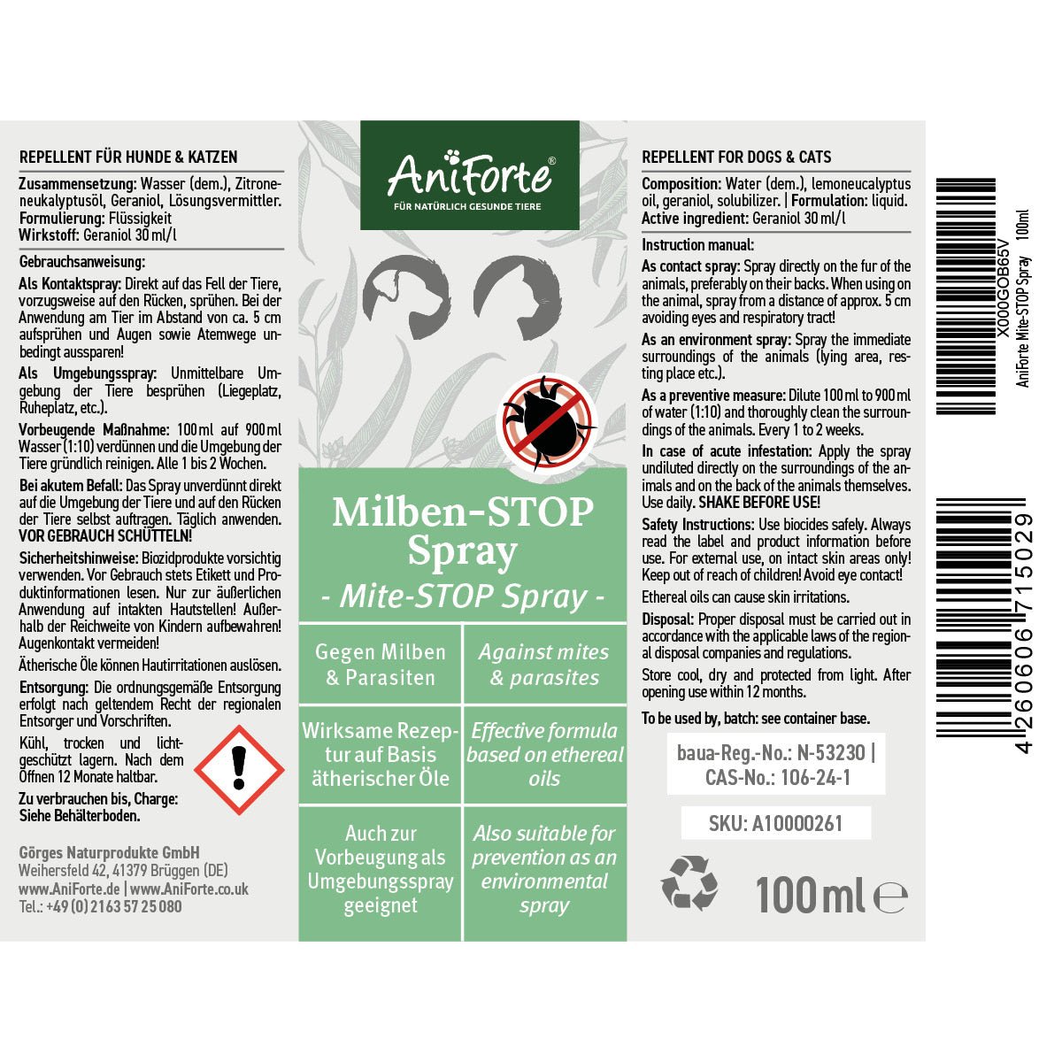 Mite-STOP Spray - Natural Mite Repellent - AniForte UK