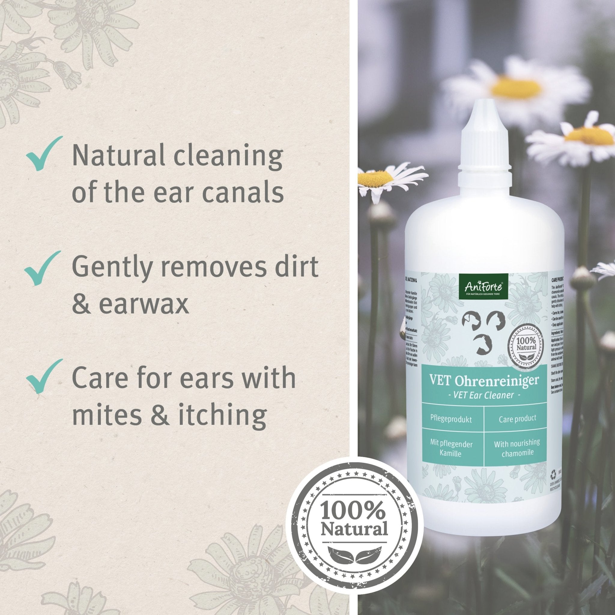 Natural Vet Ear Cleaner - Soothing Camomile - 250ml - AniForte UK