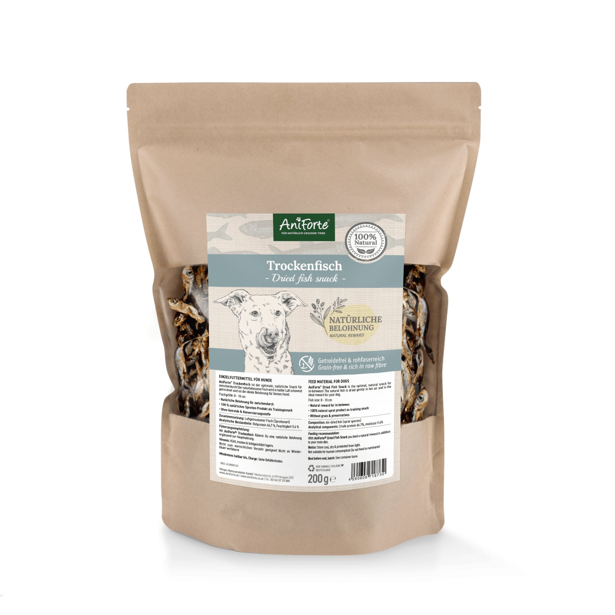 Sprats for Dogs - 200g - Natural & High Protein Dried Fish Snack - AniForte UK