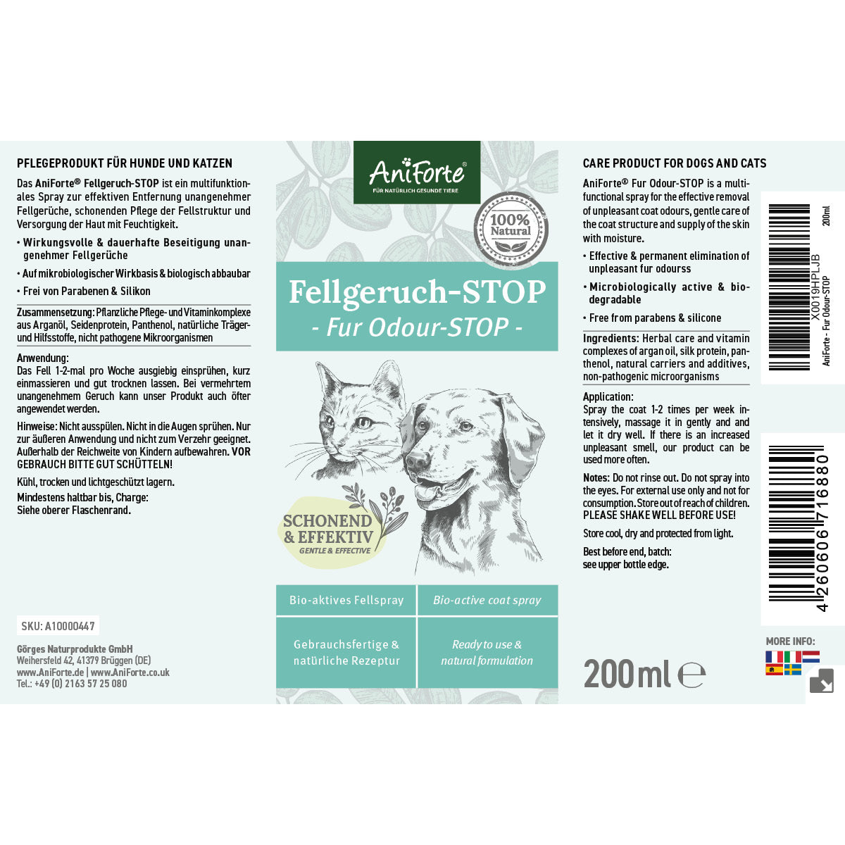 Fur Odour STOP Spray 200ml - Neutralises Unpleasant Fur Odours
