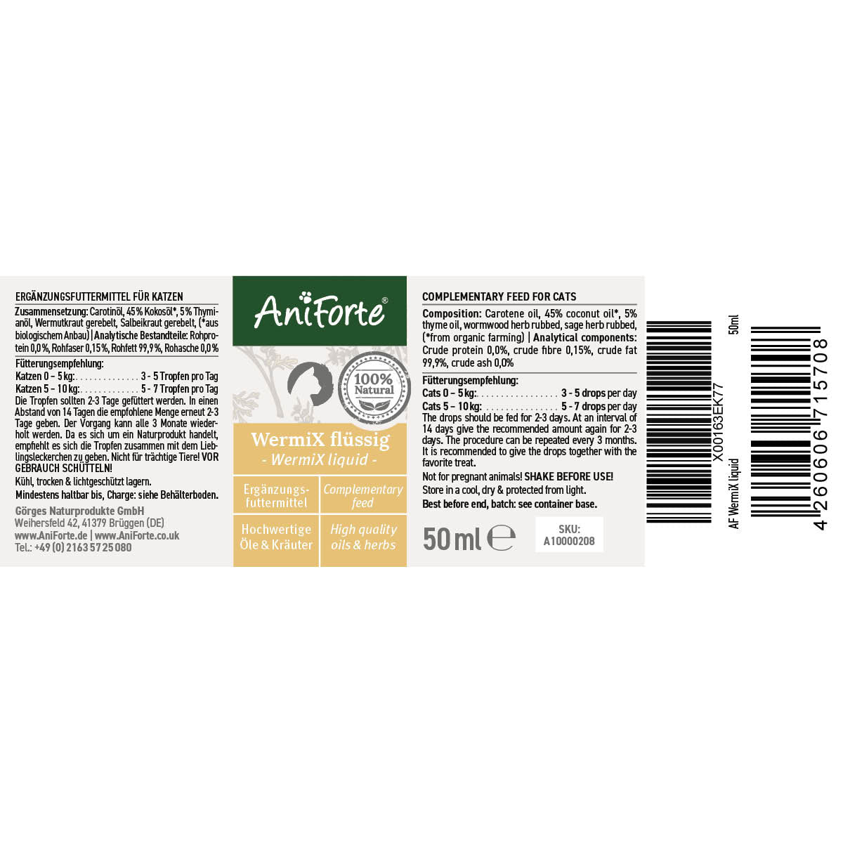 Wermix Liquid for Cats - 50ml - AniForte UK